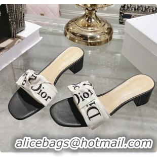 Top Grade Dior Jadior Heeled Slides Sandals Black Embroidered Cotton 40MM 6063002