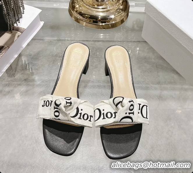 Top Grade Dior Jadior Heeled Slides Sandals Black Embroidered Cotton 40MM 6063002