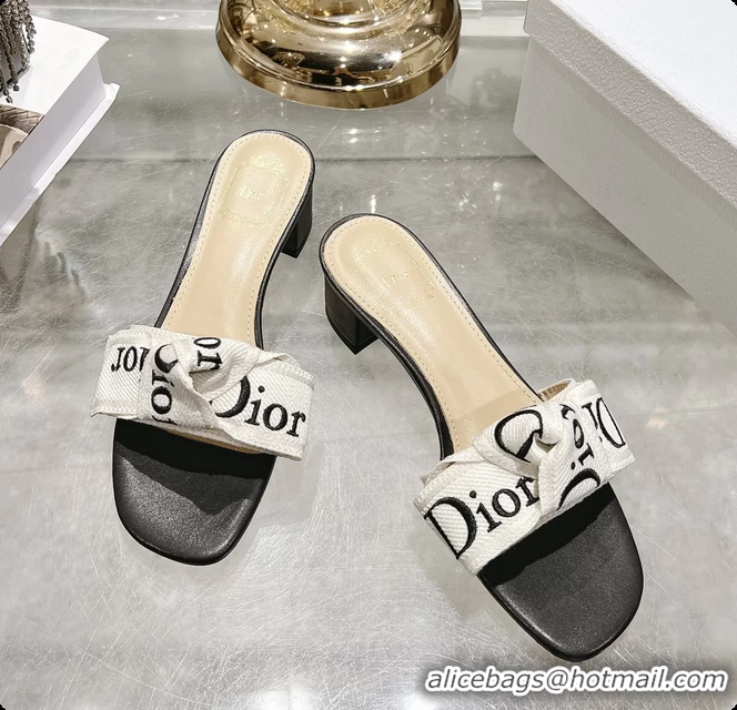 Top Grade Dior Jadior Heeled Slides Sandals Black Embroidered Cotton 40MM 6063002