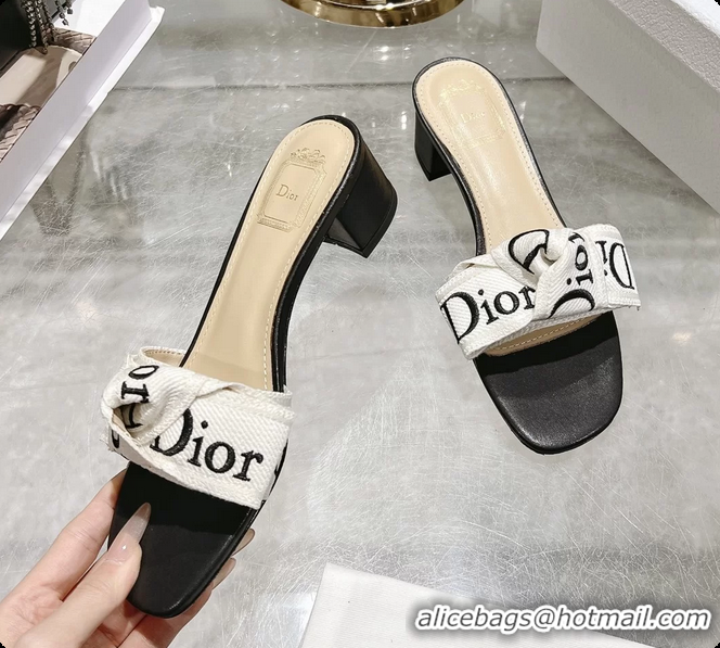 Top Grade Dior Jadior Heeled Slides Sandals Black Embroidered Cotton 40MM 6063002