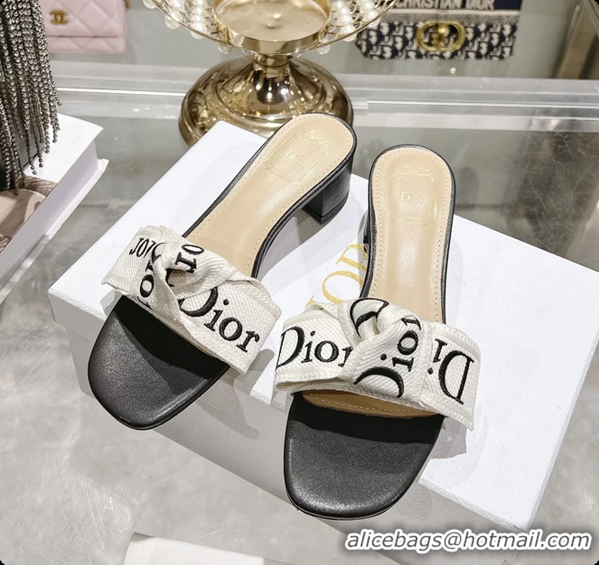 Top Grade Dior Jadior Heeled Slides Sandals Black Embroidered Cotton 40MM 6063002