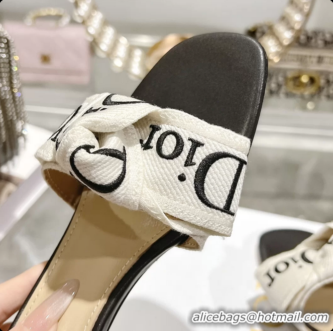 Top Grade Dior Jadior Heeled Slides Sandals Black Embroidered Cotton 40MM 6063002