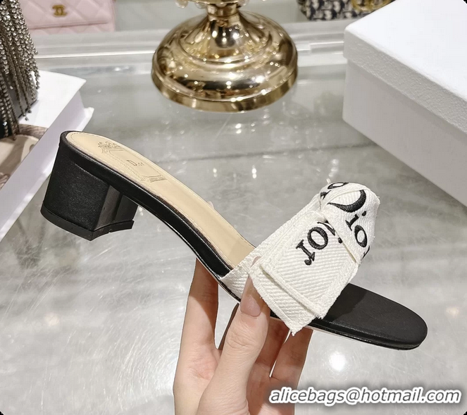 Top Grade Dior Jadior Heeled Slides Sandals Black Embroidered Cotton 40MM 6063002