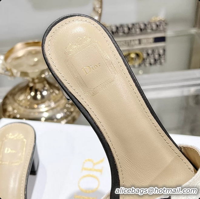Top Grade Dior Jadior Heeled Slides Sandals Black Embroidered Cotton 40MM 6063002