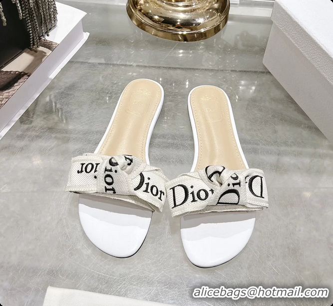Durable Dior Jadior Flat Slides Sandals White Embroidered Cotton 6063003
