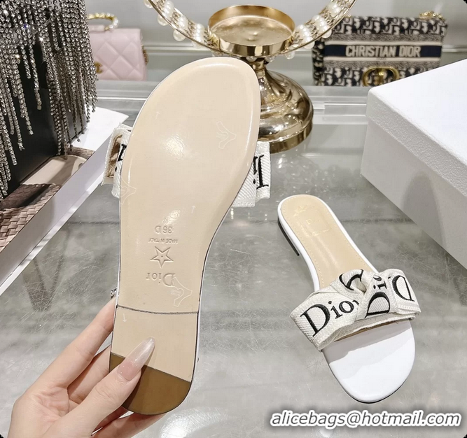 Durable Dior Jadior Flat Slides Sandals White Embroidered Cotton 6063003