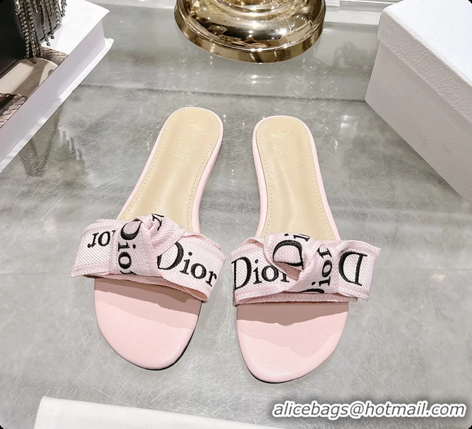 Shop Duplicate Dior Jadior Flat Slides Sandals Pink Embroidered Cotton 6063003