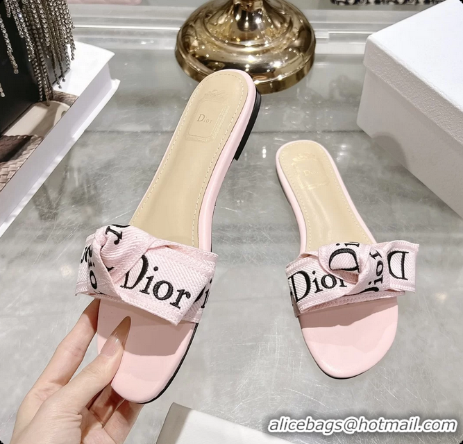 Shop Duplicate Dior Jadior Flat Slides Sandals Pink Embroidered Cotton 6063003