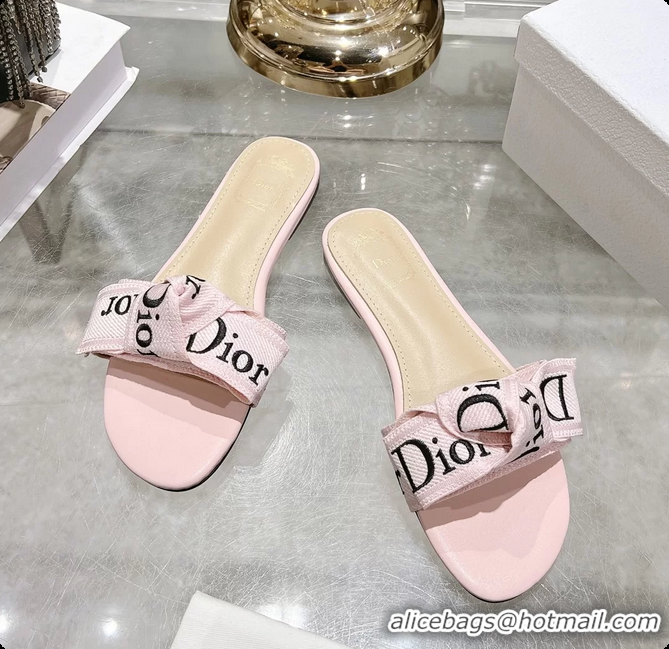 Shop Duplicate Dior Jadior Flat Slides Sandals Pink Embroidered Cotton 6063003