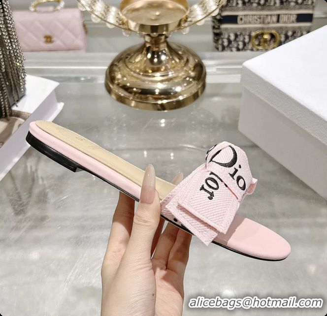Shop Duplicate Dior Jadior Flat Slides Sandals Pink Embroidered Cotton 6063003