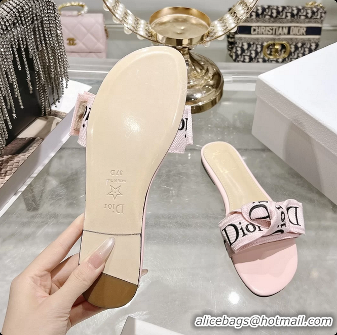 Shop Duplicate Dior Jadior Flat Slides Sandals Pink Embroidered Cotton 6063003