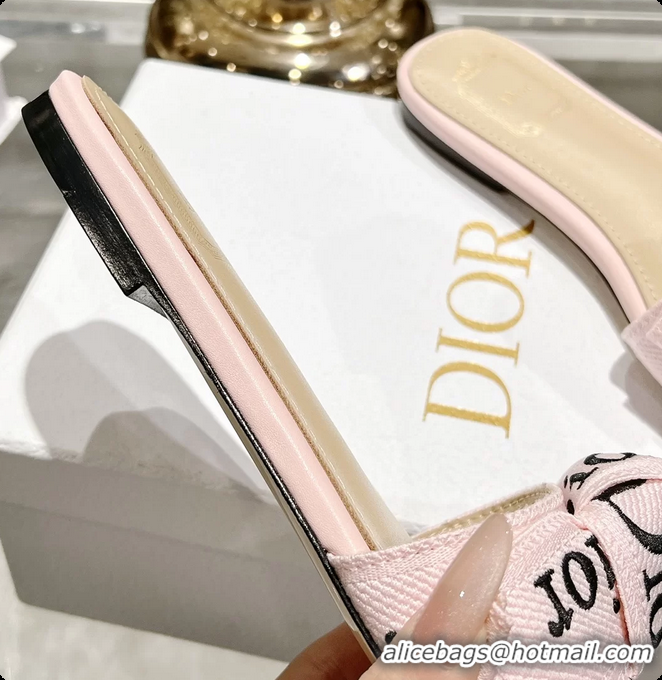 Shop Duplicate Dior Jadior Flat Slides Sandals Pink Embroidered Cotton 6063003