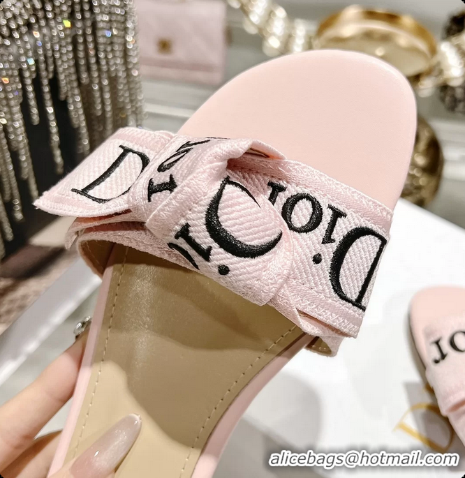 Shop Duplicate Dior Jadior Flat Slides Sandals Pink Embroidered Cotton 6063003