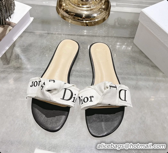 Trendy Design Dior Jadior Flat Slides Sandals Black Embroidered Cotton 6063003