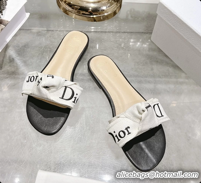 Trendy Design Dior Jadior Flat Slides Sandals Black Embroidered Cotton 6063003