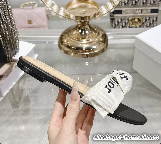 Trendy Design Dior Jadior Flat Slides Sandals Black Embroidered Cotton 6063003