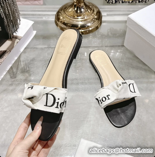 Trendy Design Dior Jadior Flat Slides Sandals Black Embroidered Cotton 6063003