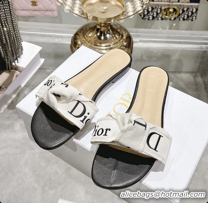 Trendy Design Dior Jadior Flat Slides Sandals Black Embroidered Cotton 6063003