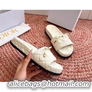 Best Price Dior Cannage Bow Platform Slides Sandals White 6063004