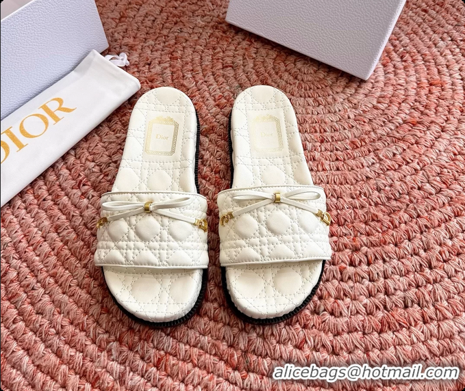 Best Price Dior Cannage Bow Platform Slides Sandals White 6063004