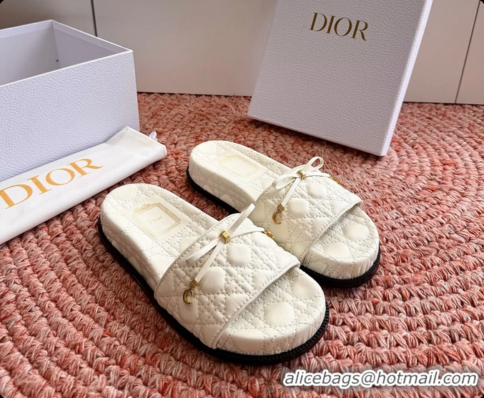 Best Price Dior Cannage Bow Platform Slides Sandals White 6063004