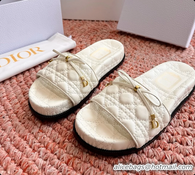 Best Price Dior Cannage Bow Platform Slides Sandals White 6063004