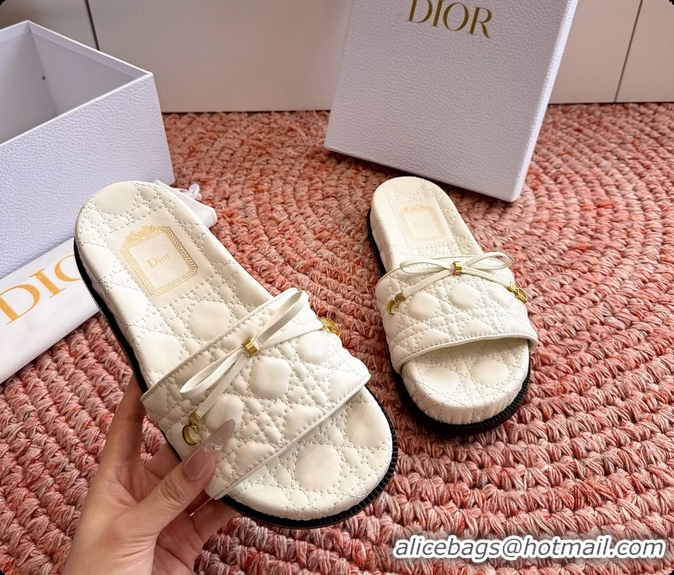 Best Price Dior Cannage Bow Platform Slides Sandals White 6063004