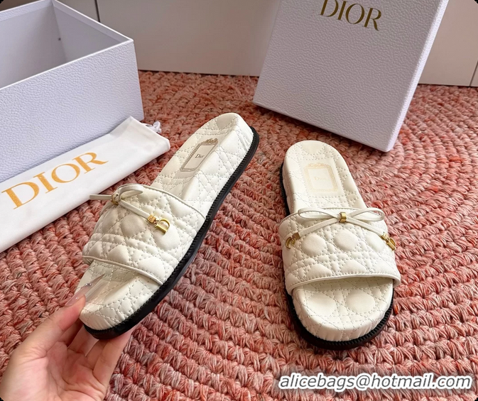 Best Price Dior Cannage Bow Platform Slides Sandals White 6063004