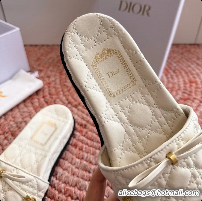 Best Price Dior Cannage Bow Platform Slides Sandals White 6063004