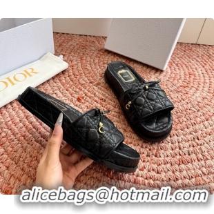 Classic Hot Dior Cannage Bow Platform Slides Sandals Black 6063004