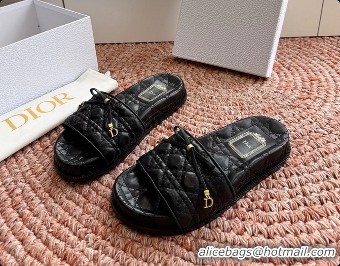 Classic Hot Dior Cannage Bow Platform Slides Sandals Black 6063004