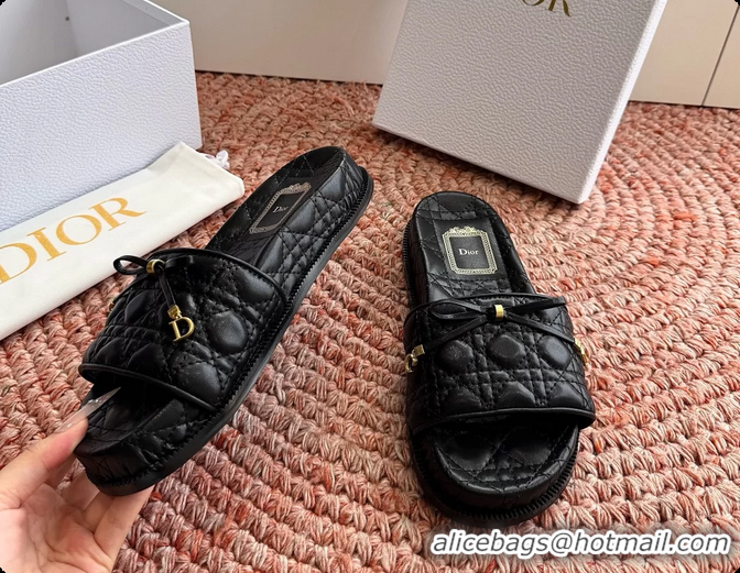 Classic Hot Dior Cannage Bow Platform Slides Sandals Black 6063004