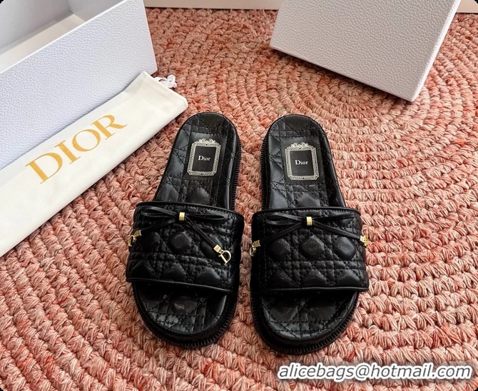 Classic Hot Dior Cannage Bow Platform Slides Sandals Black 6063004