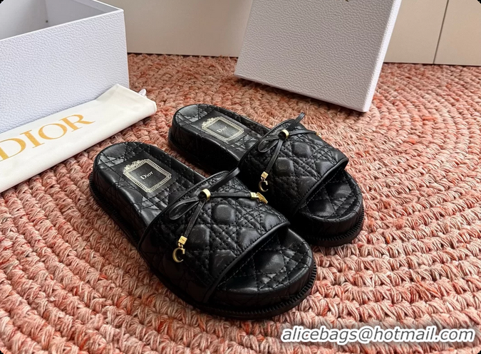 Classic Hot Dior Cannage Bow Platform Slides Sandals Black 6063004