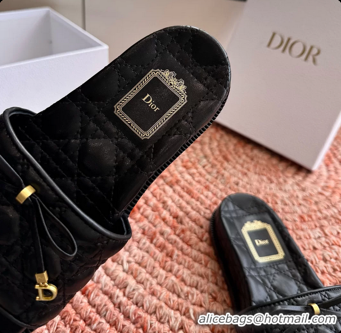 Classic Hot Dior Cannage Bow Platform Slides Sandals Black 6063004