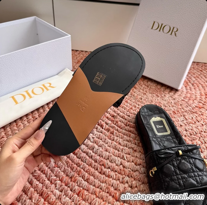 Classic Hot Dior Cannage Bow Platform Slides Sandals Black 6063004