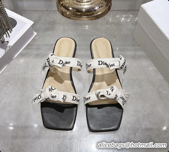 Grade Quality Dior Jadior Flat Sandals with Straps White Embroidered Cotton and Black Lambskin Leather 6063005