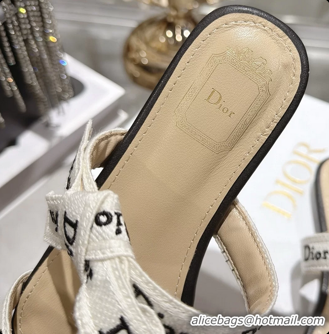 Grade Quality Dior Jadior Flat Sandals with Straps White Embroidered Cotton and Black Lambskin Leather 6063005