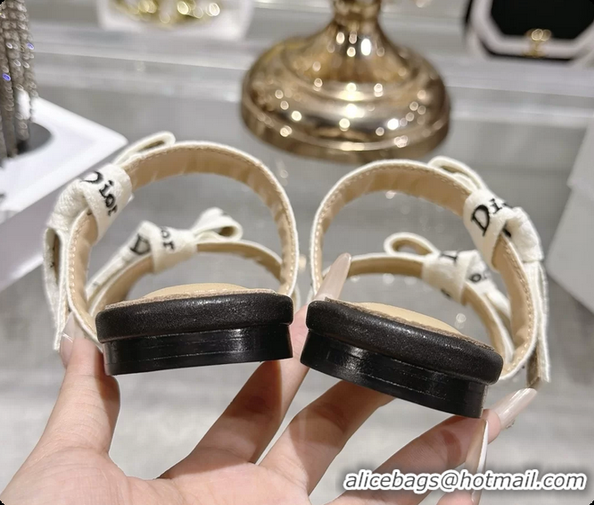 Grade Quality Dior Jadior Flat Sandals with Straps White Embroidered Cotton and Black Lambskin Leather 6063005