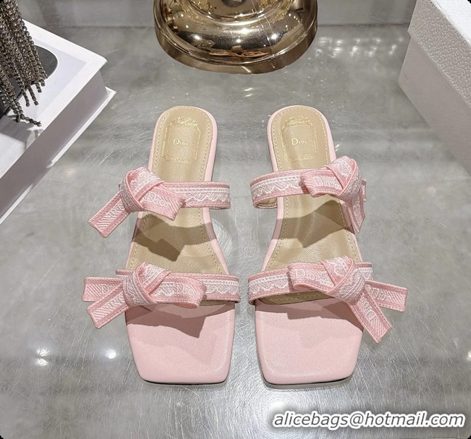 Luxurious Dior Jadior Flat Sandals with Straps Navy Pink Embroidered Cotton and Lambskin Leather 6063005