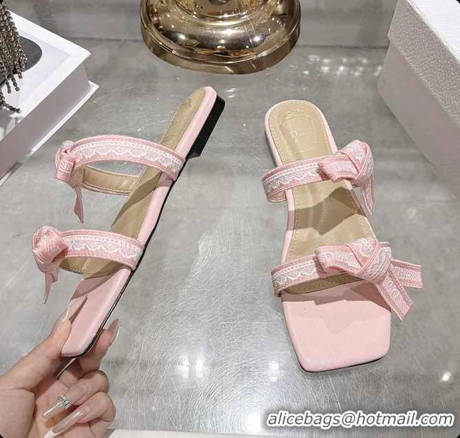 Luxurious Dior Jadior Flat Sandals with Straps Navy Pink Embroidered Cotton and Lambskin Leather 6063005