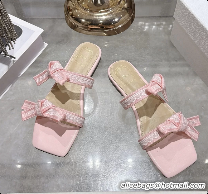 Luxurious Dior Jadior Flat Sandals with Straps Navy Pink Embroidered Cotton and Lambskin Leather 6063005