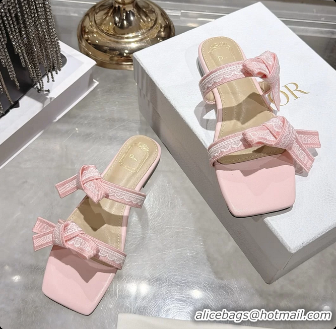 Luxurious Dior Jadior Flat Sandals with Straps Navy Pink Embroidered Cotton and Lambskin Leather 6063005