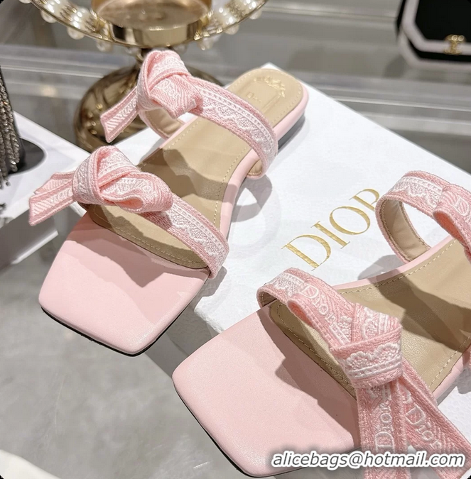 Luxurious Dior Jadior Flat Sandals with Straps Navy Pink Embroidered Cotton and Lambskin Leather 6063005