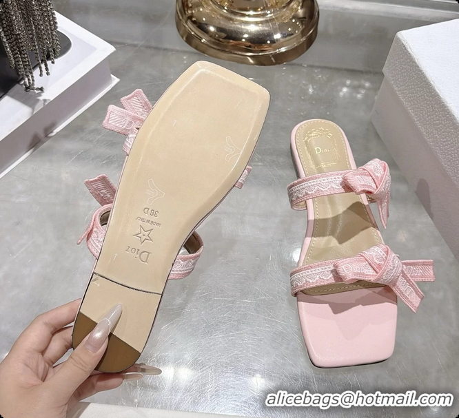 Luxurious Dior Jadior Flat Sandals with Straps Navy Pink Embroidered Cotton and Lambskin Leather 6063005