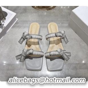 Purchase Dior Jadior Flat Sandals with Straps Light Gray Embroidered Cotton and Lambskin Leather 6063005