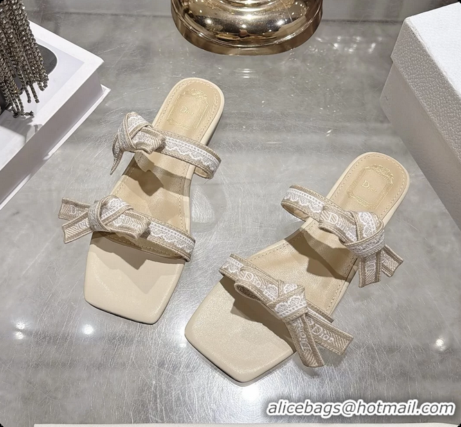 Pretty Style Dior Jadior Flat Sandals with Straps Light Beige Embroidered Cotton and Lambskin Leather 6063005