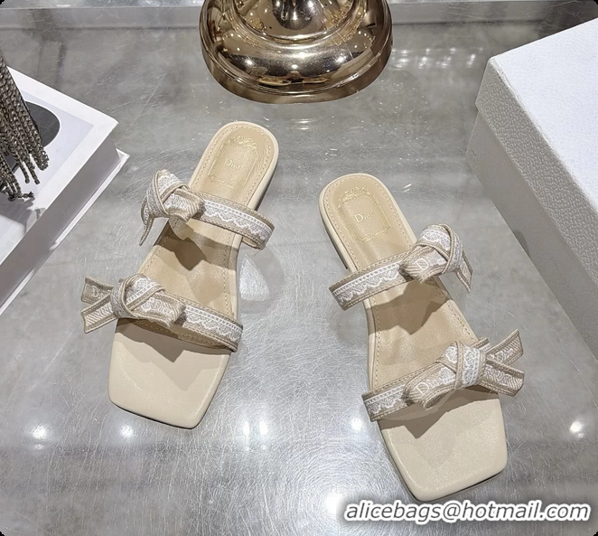 Pretty Style Dior Jadior Flat Sandals with Straps Light Beige Embroidered Cotton and Lambskin Leather 6063005
