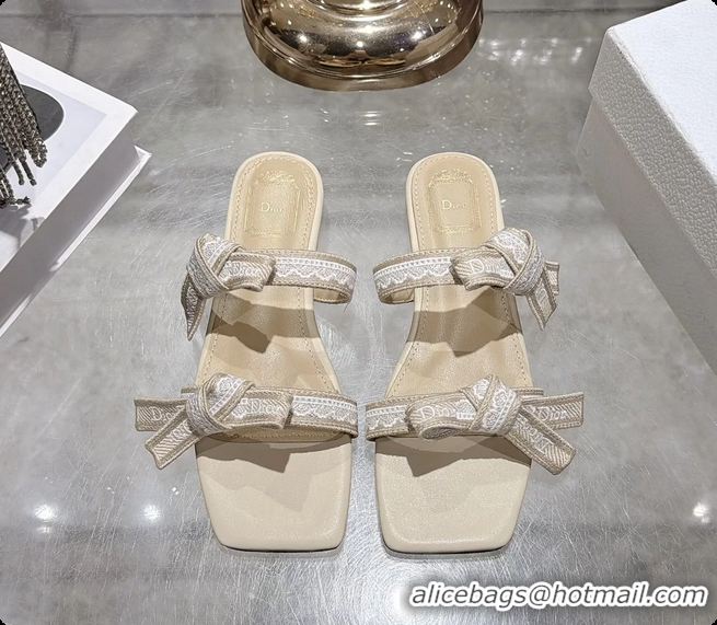 Pretty Style Dior Jadior Flat Sandals with Straps Light Beige Embroidered Cotton and Lambskin Leather 6063005
