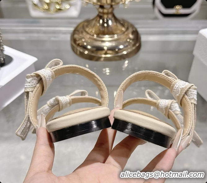 Pretty Style Dior Jadior Flat Sandals with Straps Light Beige Embroidered Cotton and Lambskin Leather 6063005